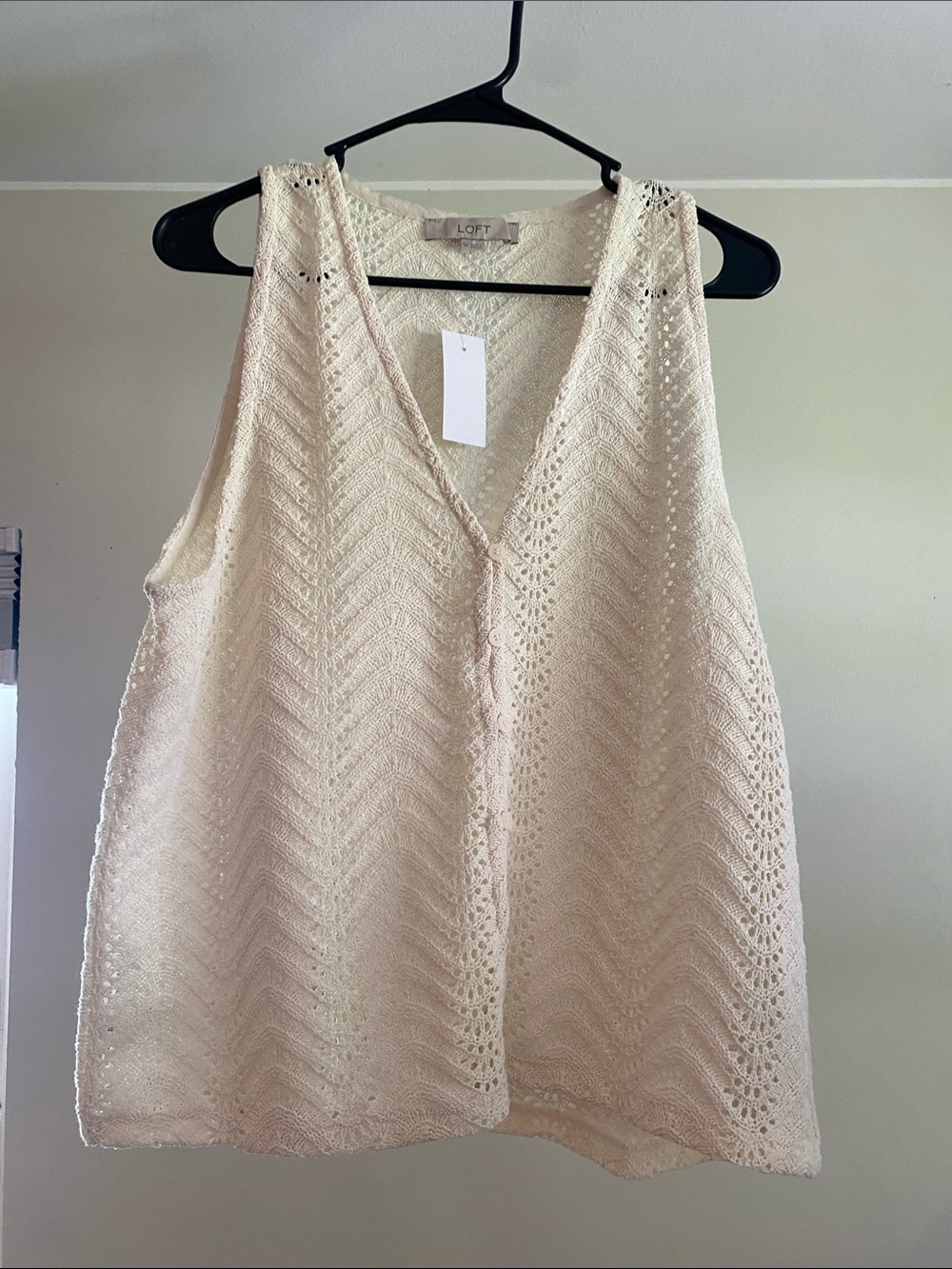 LOFT NWT Cream Crochet Button-Front vest